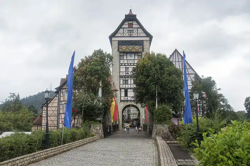 Entrance walkway to Colmar Tropicale, the French-inspired village at Bukit Tinggi.